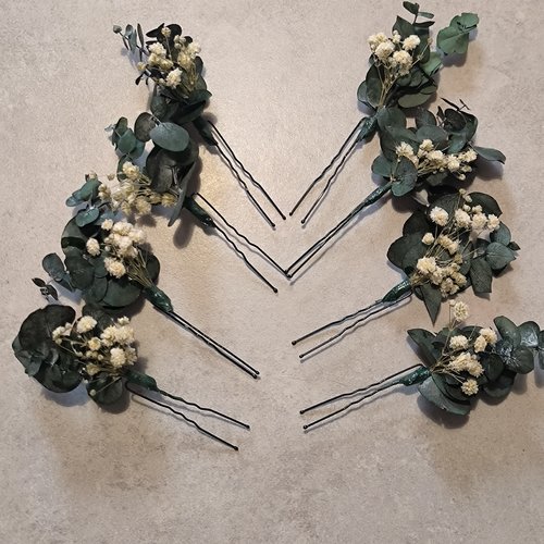 Lot de 8 épingles eucalyptus rond gypsophile pour mariage mariée témoin bohème chic nature champêtre