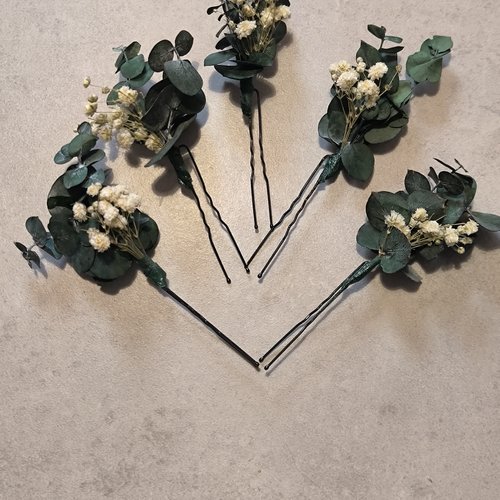 Lot de 5 épingles eucalyptus rond gypsophile pour mariage mariée témoin bohème chic nature champêtre