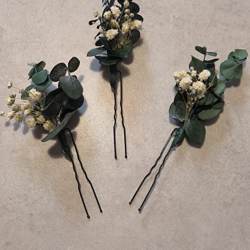 Lot de 3 épingles eucalyptus rond gypsophile pour mariage mariée témoin bohème chic nature champêtre