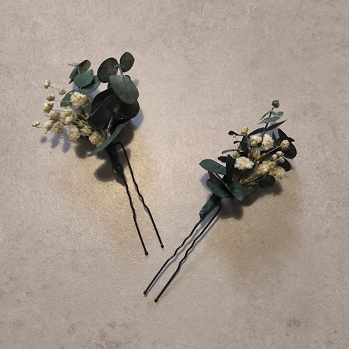 Lot de 2 épingles eucalyptus rond gypsophile pour mariage mariée témoin bohème chic nature champêtre