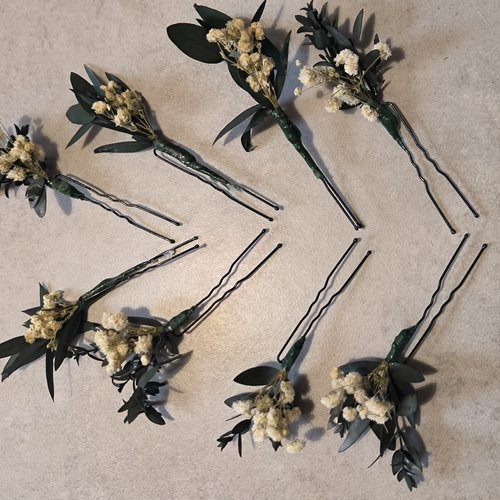Lot de 8 épingles eucalyptus pointu gypsophile pour mariage mariée témoin bohème chic nature champêtre
