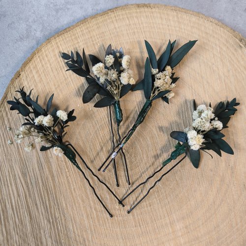 Lot de 4 épingles eucalyptus pointu gypsophile pour mariage mariée témoin bohème chic nature champêtre