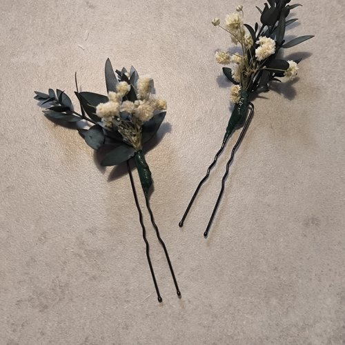 Lot de 2 épingles eucalyptus pointu gypsophile pour mariage mariée témoin bohème chic nature champêtre