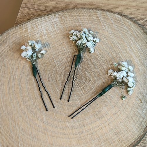 Lot de 3 épingles gypsophile pour mariage mariée témoin bohème chic nature champêtre