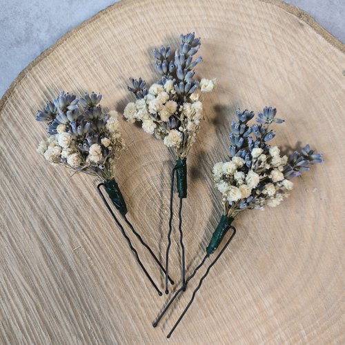 Lot de 3 épingles lavande gypsophile pour mariage mariée témoin bohème chic nature champêtre