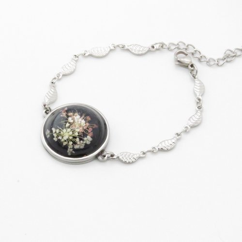 Bracelet white and pink flowers - acier inoxydable