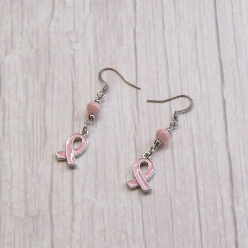 Boucles d'oreilles perle rayé "octobre rose"