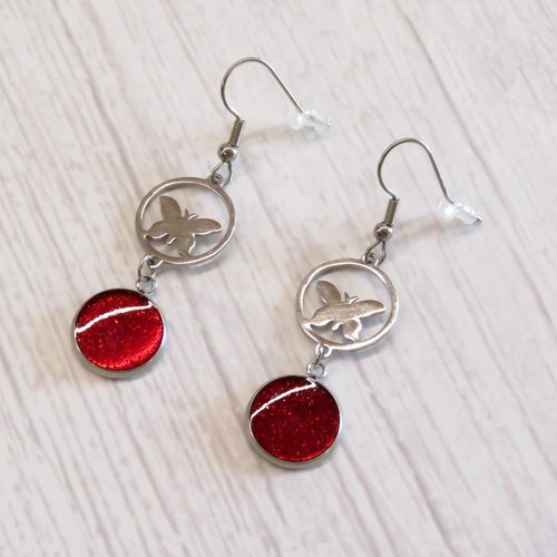 Boucles d'oreilles - lépidoptères rouges