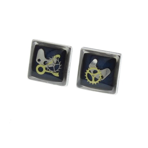 Boucles d’oreilles engrenages bleu - clou