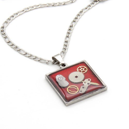 Collier red square – steampunk