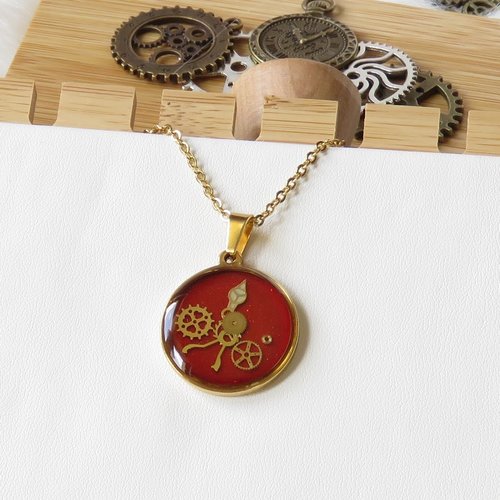 Collier golden red circle – steampunk
