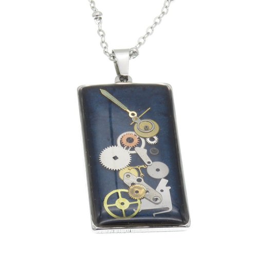 Collier large blue rectangle – steampunk