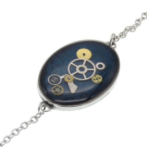 Collier blue ovale – steampunk