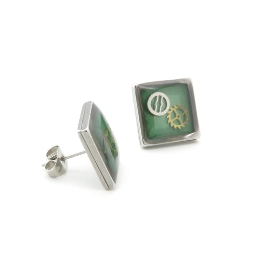 Boucles d’oreilles green square – clou