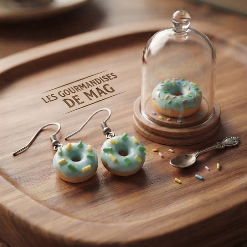 Boucles d’oreilles donuts vert d'eau & vermicelles