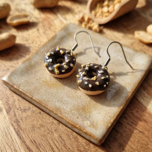 Boucles d’oreilles donuts choco-noisette