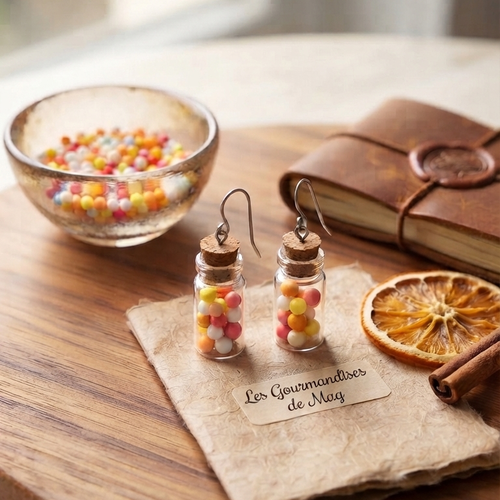 Boucles d’oreilles mini bocaux de bonbons fruités