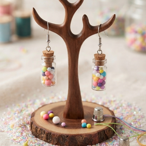 Boucles d’oreilles mini bocaux de bonbons multicolores