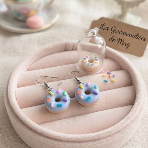 Boucles d’oreilles "donuts bleu gris"