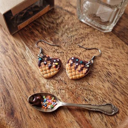 Boucles d'oreilles cœurs gaufres gourmands