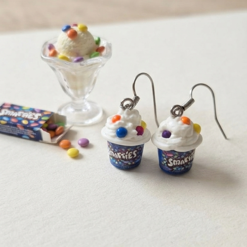Boucles d'oreilles mini pots de glace smarties gourmands