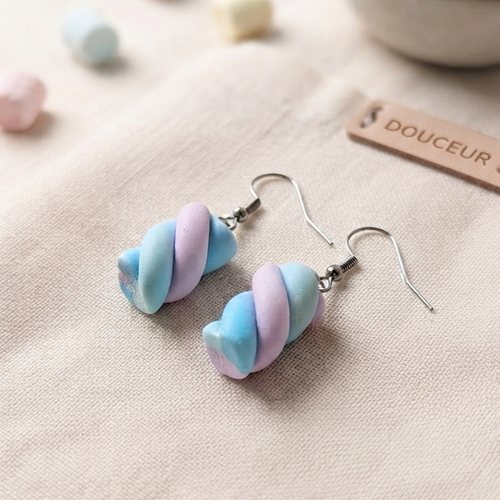 Boucles d'oreilles mini guimauves tressées gourmandes