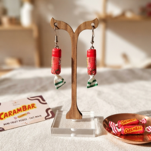 Boucles d'oreilles mini carambars fruits rouges gourmands