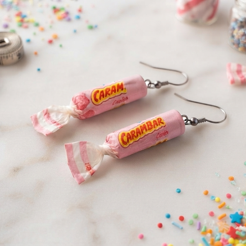 Boucles d'oreilles mini carambars rose gourmands