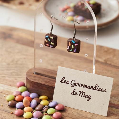 Boucles d'oreilles mini brownies chocolat gourmands