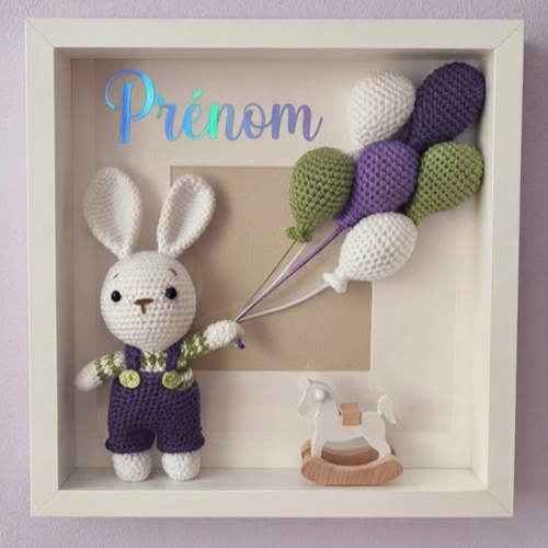 Cadre enfant personnalisable – lapin & ballons – cadre décoratif chambre enfant/bébé
