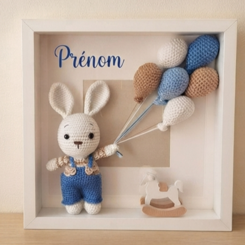 Cadre enfant personnalisable – lapin bleu & ballons – cadre décoratif chambre enfant/bébé