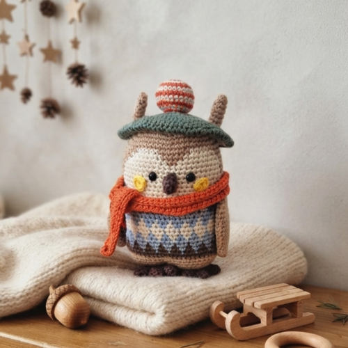 Peluche hibou amigurumi fait main – décoration et compagnon