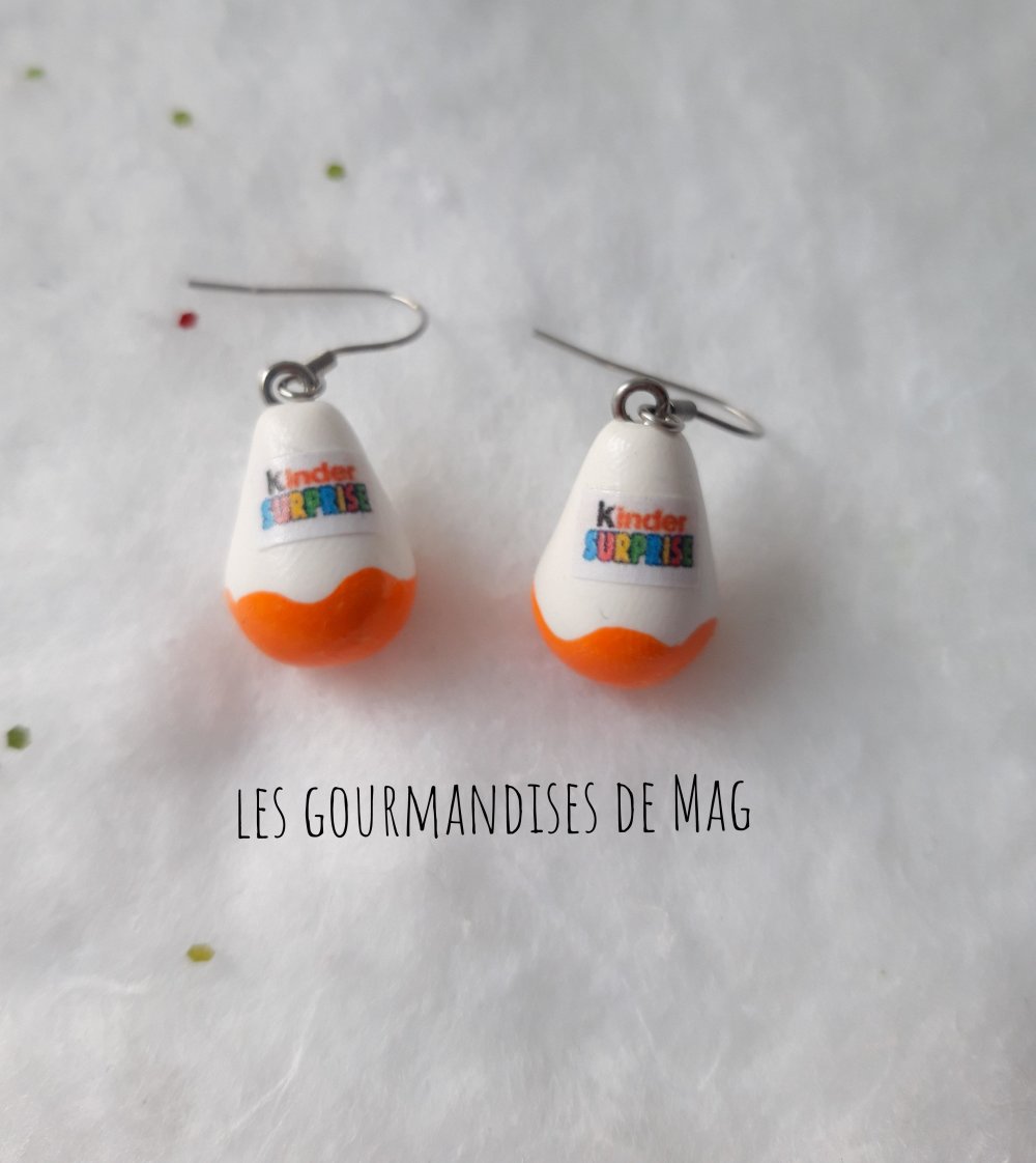 Boucles D Oreilles Bo Kinder Surprise En Fimo Bonbon Gourmandise Gourmande Bijou Sucre Un Grand Marche