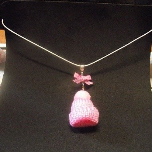 Collier corde de cire avec fermoir de homard blanc-bonnet rose-unique