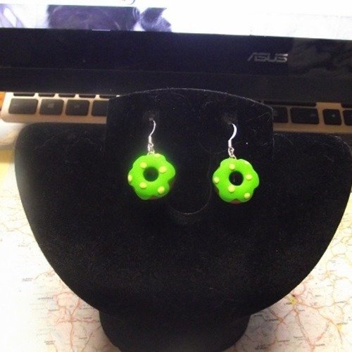 Boucle d oreille donuts vert-point blanc