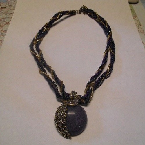 Collier en verre paon rond strass de 44 cm-violet clair