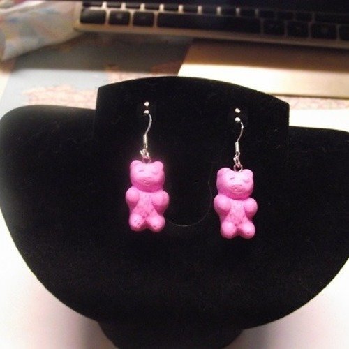 Boucle d oreille ours rose