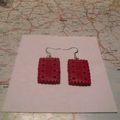 Boucle d oreille biscuit rouge