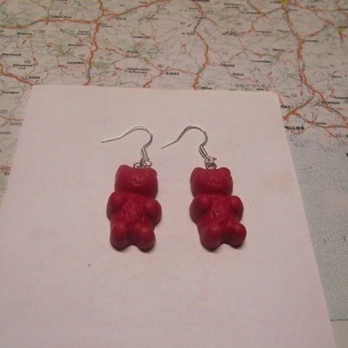 Boucle d oreille ours rouge