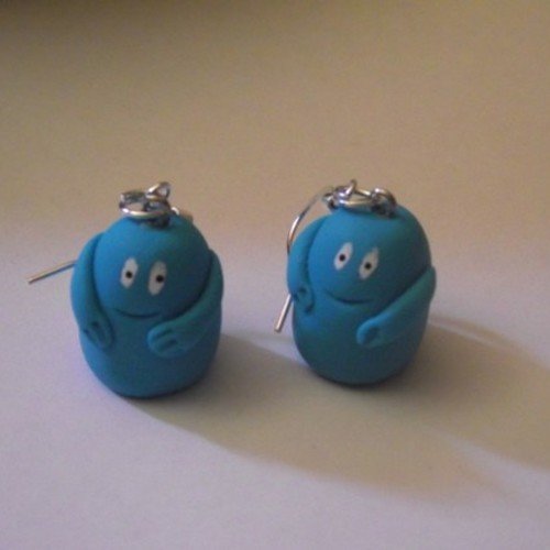 Boucle d'oreille figurine bleu-barbapapa 