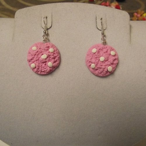 Boucle d oreille cookies-rose-point blanc