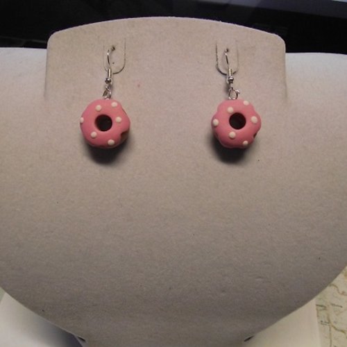 Boucle d oreille donuts-rose-point blanc