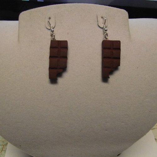 Boucle d'oreille tablette chocolat croqué 7 carré-de 3cm