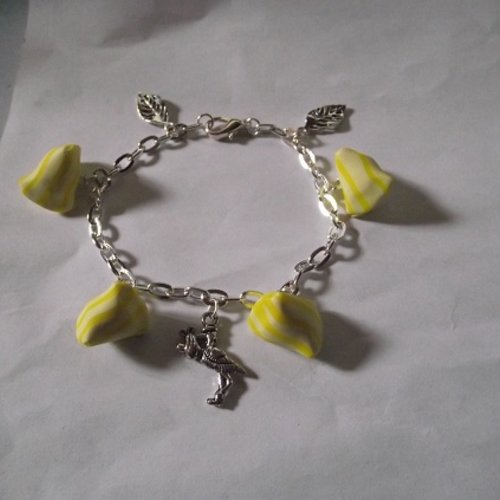 Bracelet réglable -berlingot jaune-blanc-décoration