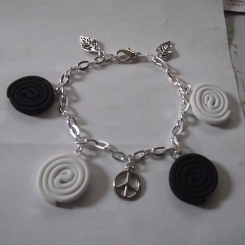 Bracelet réglable -réglisse-blanc-noir-décoration