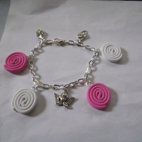 Bracelet réglable -réglisse-blanc-rose-décoration