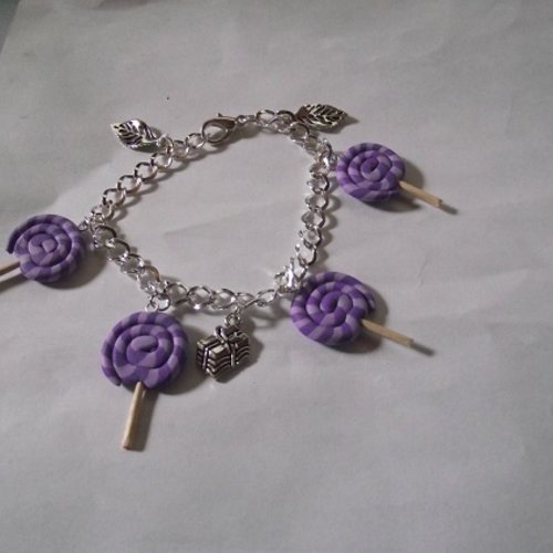 Bracelet réglable -sucette foraine-violet-décoration