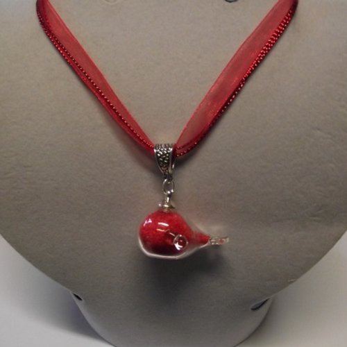 Collier organza rouge -fiole grand dauphin -sable rouge