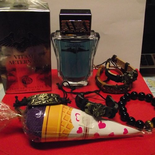 Coffret-1-cadeau homme-parfum eau de toilette 100 ml-cornet petit carré de serviette-bijoux bracelets réglable