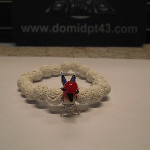 Bracelet élastique -perle de lave blanc-perle oiseau